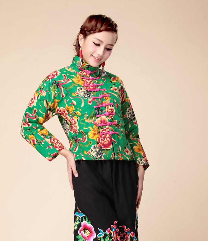 Gói giải phóng mặt bằng không trở lại không thay đổi Ngày hoa mai Quốc gia gió Đông Bắc hoa vải cotton và áo khoác ngắn áo khoác lông ngắn áo phao béo