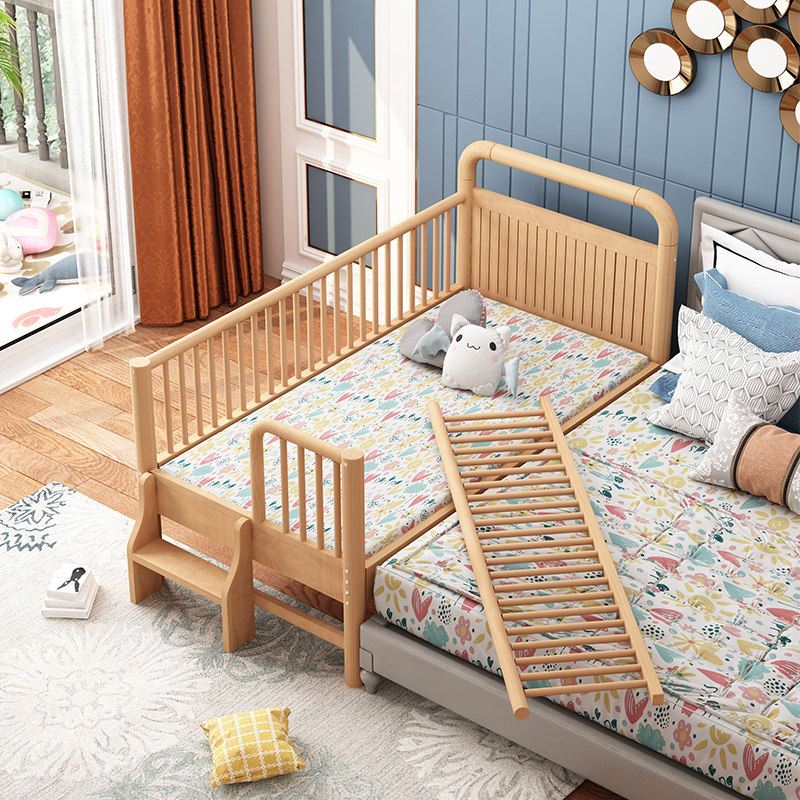 Children's bed solid wood male girl single bed baby princess baby large bedside small bed plus broadband guard rail splicing bed