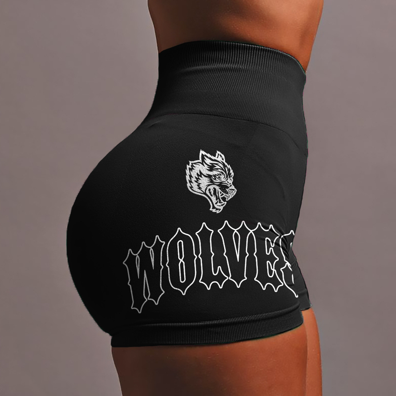 Darc Summer High-Elastic Yoga Pants Wolves Training Breathable Seamless Wolf Head Print Butt-Lifting Waist-Slimming Three-Quarter Pants