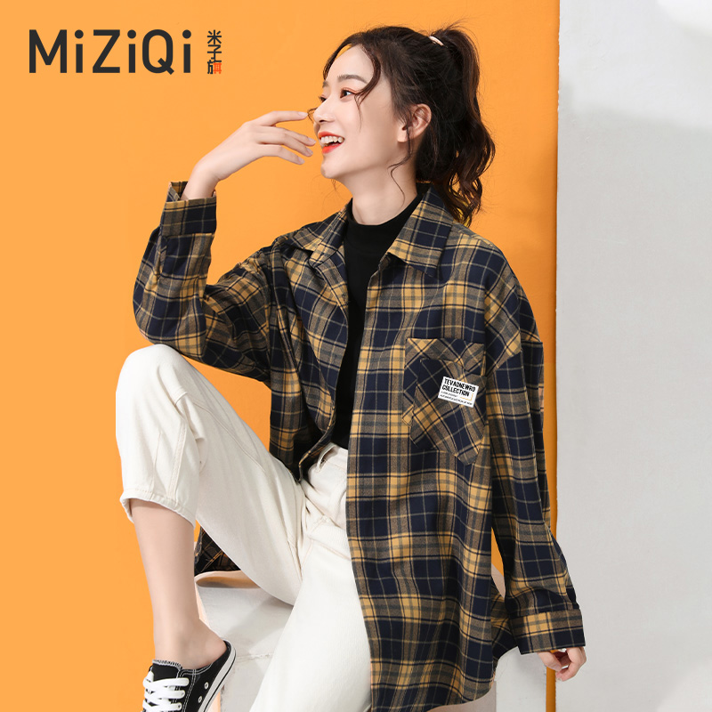 Miko Flag Plaid Shirt Woman Design Sensation Little Crowdsourced 2022 Spring Autumn New Vintage Port Taste Blouse Jacket Ins Tide