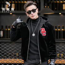 Haining composite fur one mans sheep-cut coat hooded fur youth short fur winter trend coat