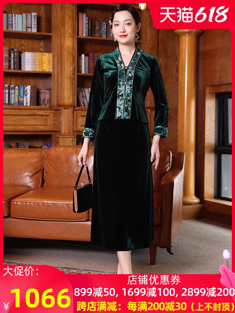 多丽琦 Retro cheongsam, set for mother, 2021 years, Chinese style, bright catchy style, fitted