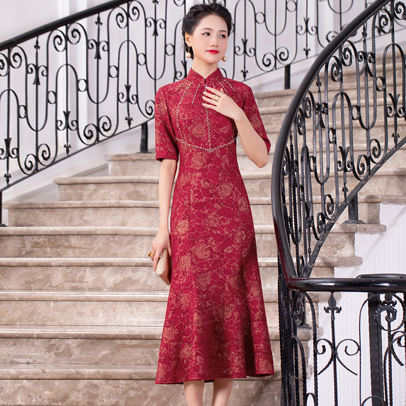Evening dress, cheongsam, red wedding dress, 11 years, 