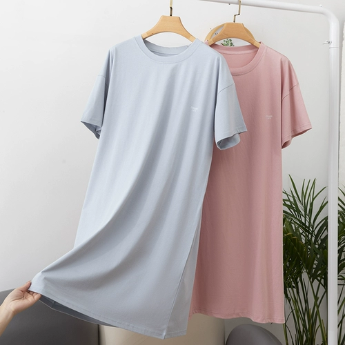 Хлопковая пижама, длинная юбка, хлопковое платье, короткий рукав, коллекция 2023