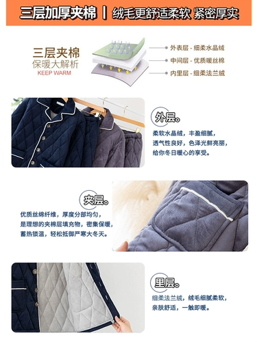 Зимняя утепленная стеганая пижама, коралловый бархатный кардиган