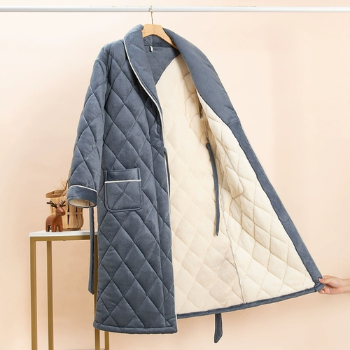 Демисезонная утепленная стеганая длинная пижама, фланелевый банный халат