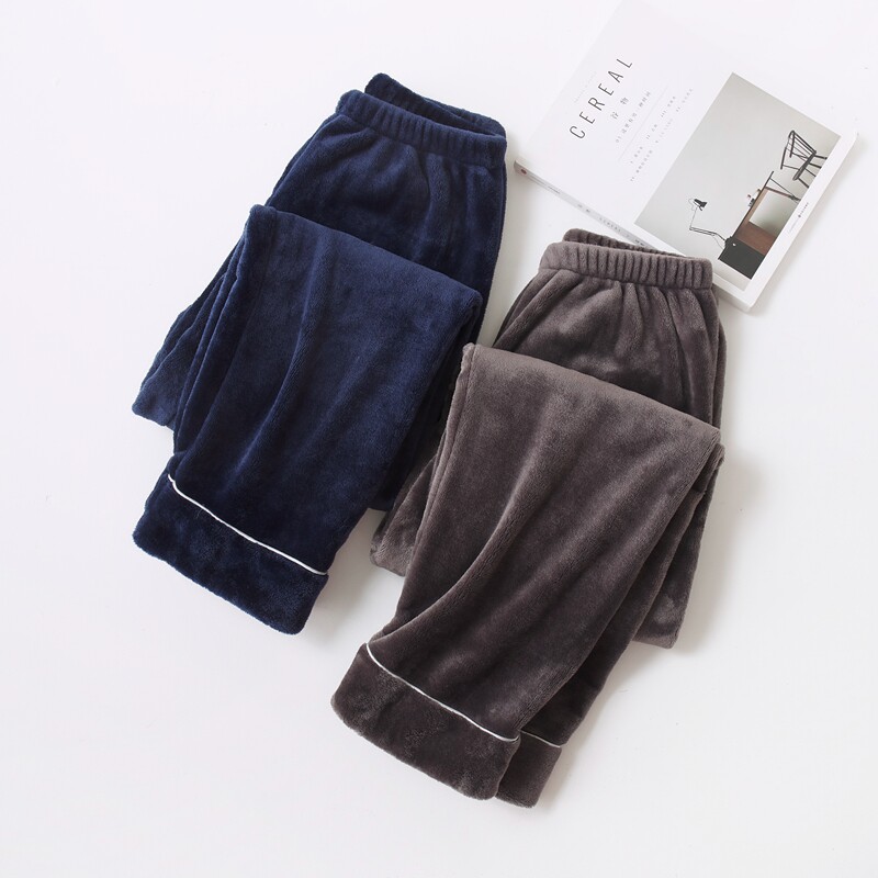 Pajama pants men's home autumn and winter style plus velvet thick winter flannel large size warm coral fleece pants trousers home pants