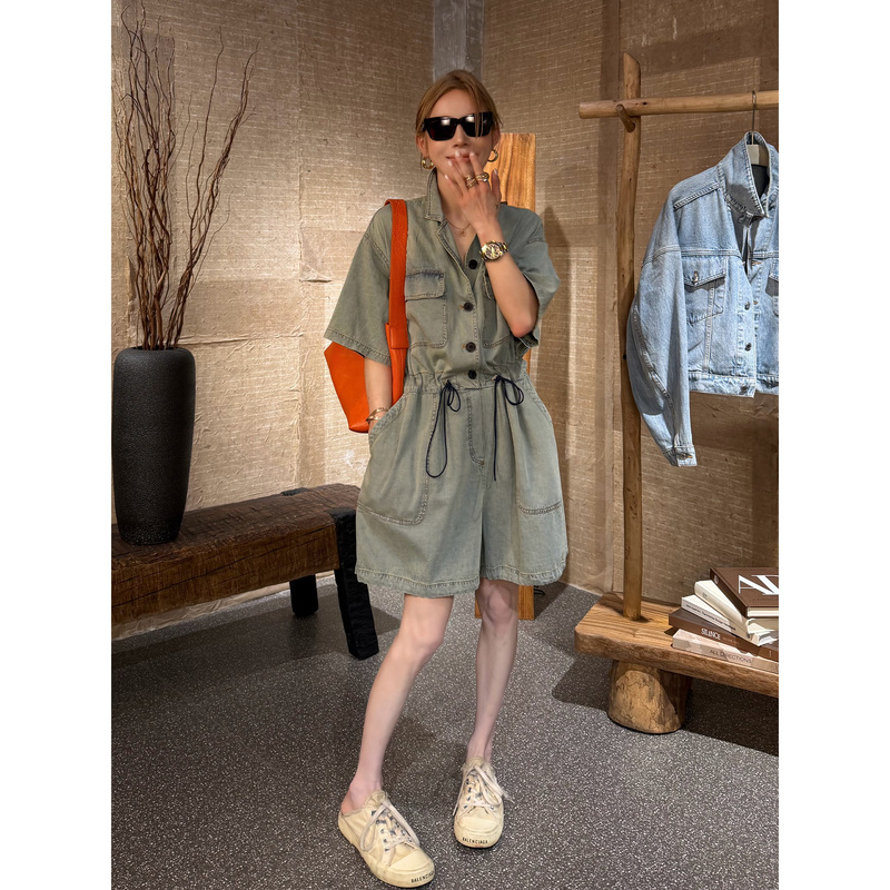 Qiu Xiaoli's New Summer Korean-Style Thin Casual Denim Wide-Leg Fashionable Mid-Length Jumpsuit for Women Qiu Xiaoli's New Summer Korean-Style Thin Casual Denim Wide-Leg Fashionable Mid-Length Jumpsuit for Women
