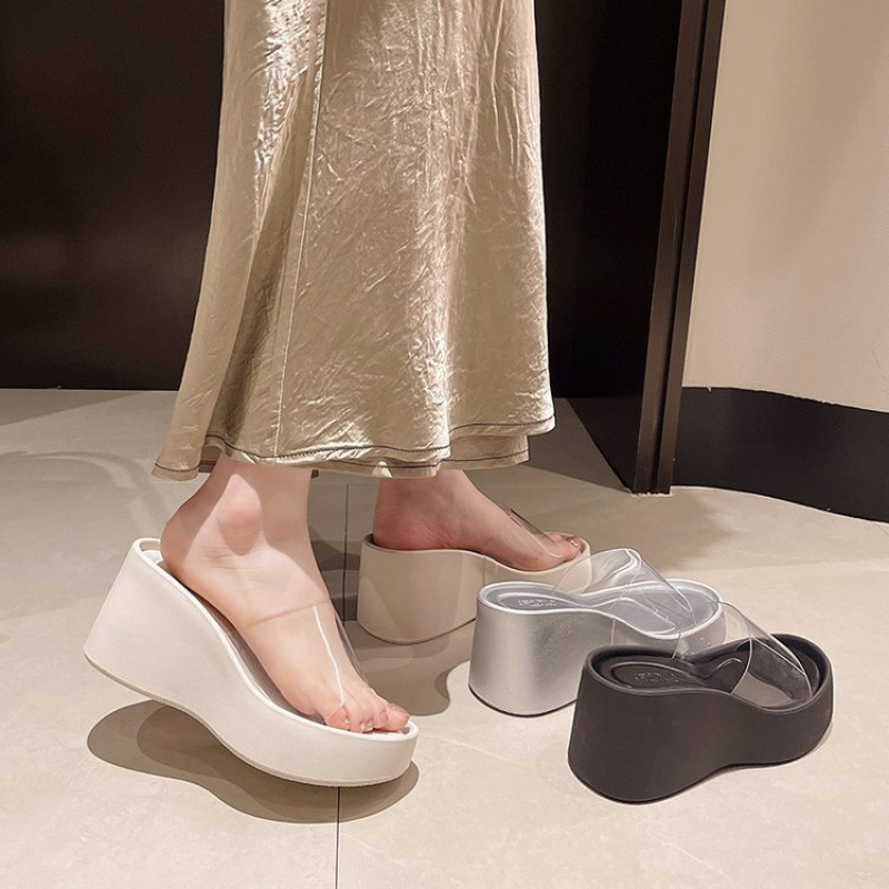 Transparent High-Heeled Shoes for Height Increase, Thick-Soled Half-Slippers, High-Heeled Sandals, New Women's Shoes, Crystal Wedge Flip-Flops Transparent High-Heeled Shoes for Height Increase, Thick-Soled Half-Slippers, High-Heeled Sandals, New Women's Shoes, Crystal Wedge Flip-Flops