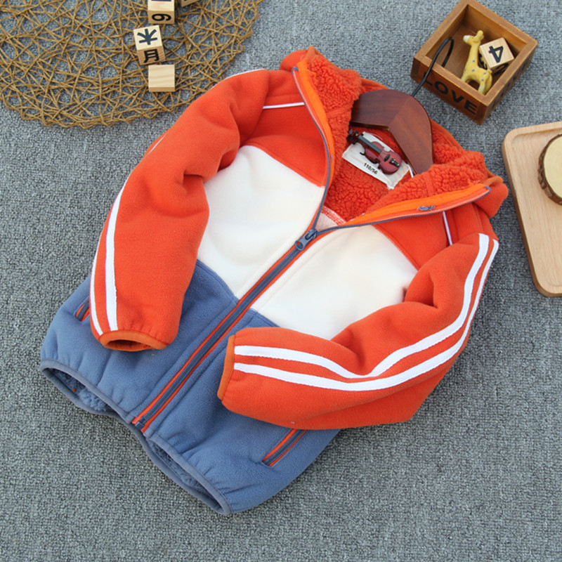 Autumn and winter boys with velvet hooded fleece jacket Children's clothing Children's lambskin thickened jacket lambskin children's tide