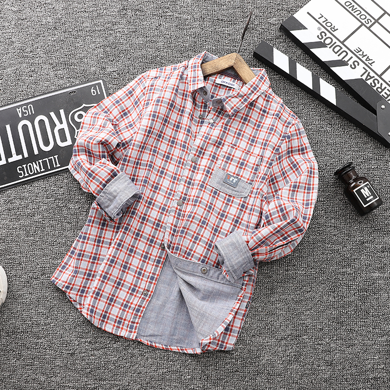 Spring and autumn boys plaid long-sleeved shirt Autumn children's long-sleeved shirt Children's casual cotton shirt tide