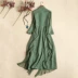 Mùa xuân và mùa hè của phụ nữ phục vụ trà retro nữ Zen váy dài cotton và vải lanh cải tiến nghệ thuật sườn xám giả váy hai mảnh Hanfu - Sản phẩm HOT