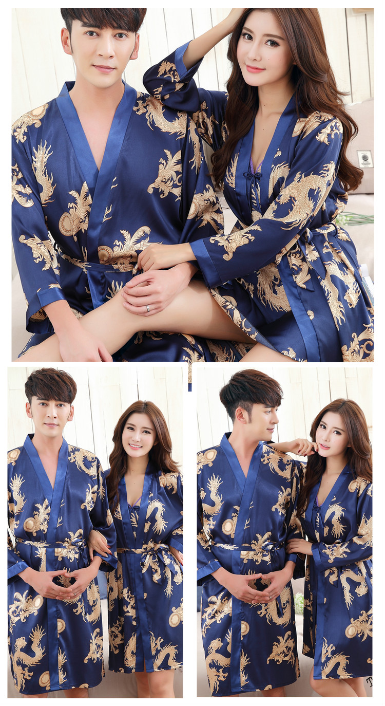 Couple áo ngủ mùa hè ngắn tay lụa mỏng áo choàng tắm sexy nam giới và phụ nữ dây đeo nightdress hai mảnh phù hợp với dịch vụ nhà