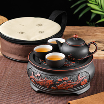 Portable purple sand Tea Kung Fu travel tea set set set whole set of ceramic outdoor car travel small tea tray teapot