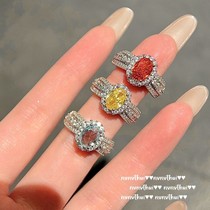 Zodiac year lace honeycomb Fanta gemstone ring padparadscha 18K gold plated twilight yolk egg shaped zircon ring