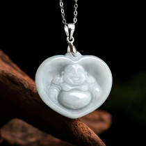 Natural Burmese jadeite loving Buddha pendant with Buddha in his heart S925 silver buckle ice jade pendant for men and women