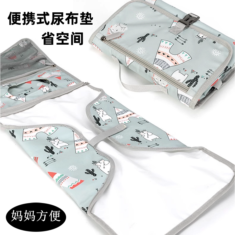 Portable Baby Changing Pad, Waterproof Oxford Cloth Diaper Pad, Portable Tissue and Diaper Storage Mommy Bag