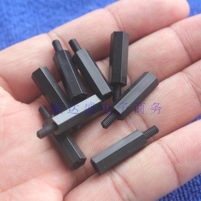 Black M4*30 6 single-pass hexagonal isolation column plastic stud nylon column single-pass isolation column insulation stud M4