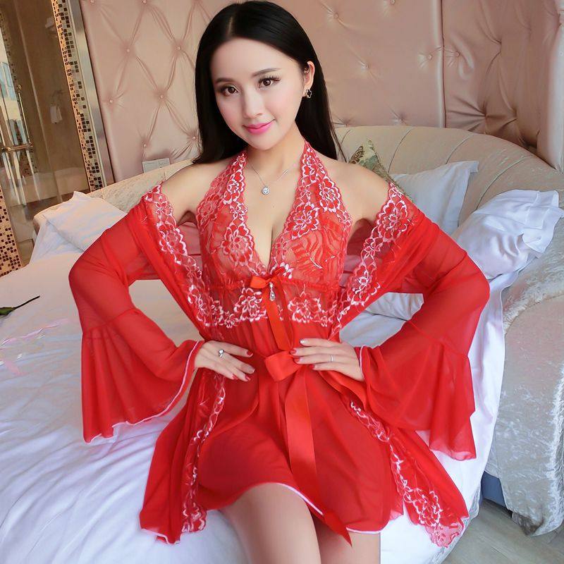 Sexy pajamas female summer lace lingerie transparent hot coquettish sling nightgown adult temptation big size fat mm
