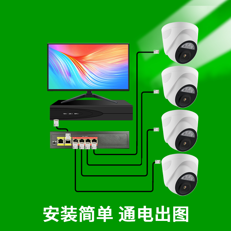 Poe Indoor Surveillance Equipment Set Complete with Accessories, Hard Disk Video Recorder, Wired Network Camera, Supermarket Set