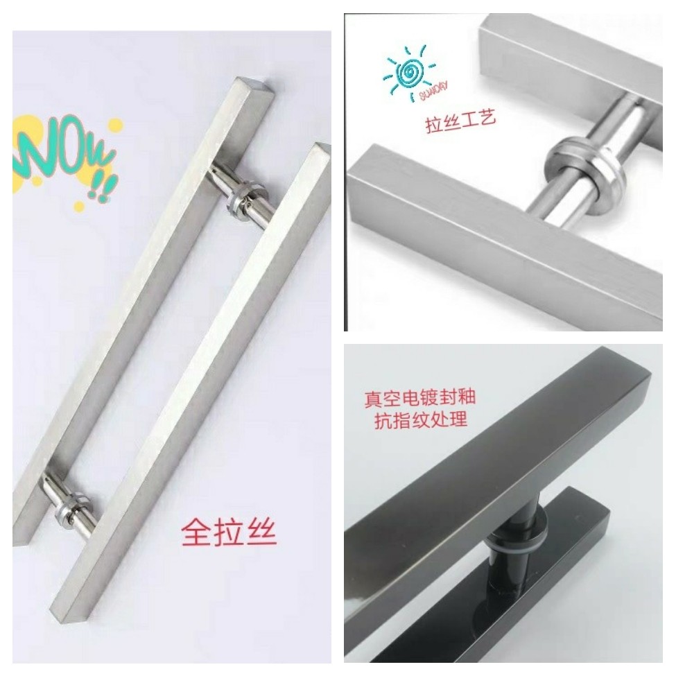 Manufacturer direct sales glass-door handle thickened black rose gold large handle square tube titanium alloy gate handle handle
