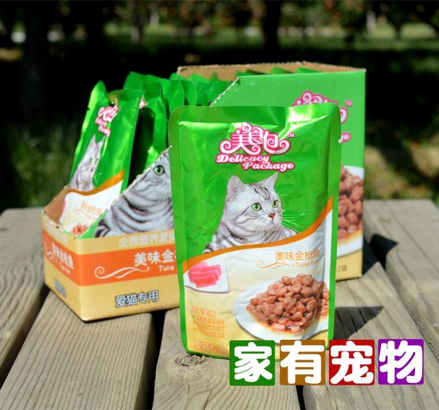 Gói thức ăn cho mèo cá ngừ muối thấp có hương vị thức ăn ướt 100g * 12 gói thức ăn cho mèo đồ ăn nhẹ đóng hộp làm đồ ăn cho mèo