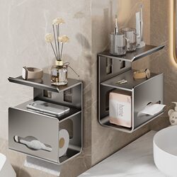 Bathroom Toilet Paper Holder, Punch-Free Wall-Mounted Toilet Tissue Rack, Storage Rack, Restroom Tissue Box, Roll Paper Storage