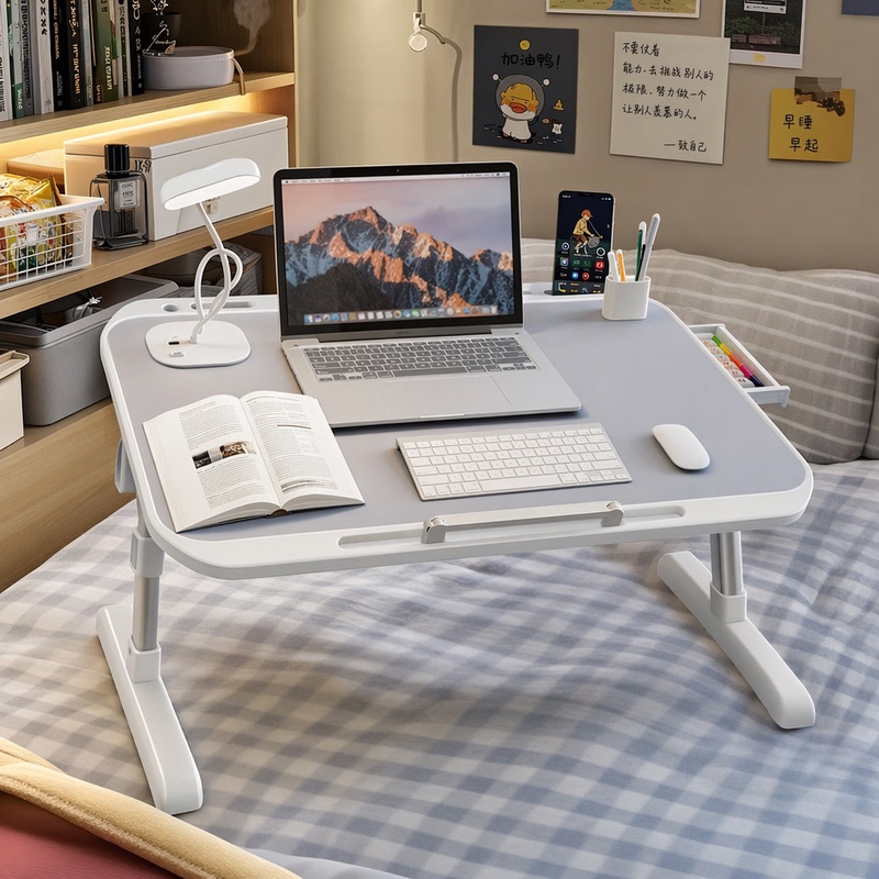 Adjustable Folding Bed Table for Students' Dormitory Study Desk, Bay Window Lazy Laptop Table for Home Use