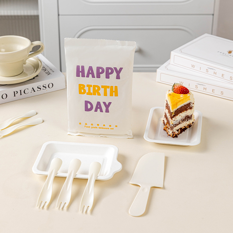 Birthday Cake Knife, Fork, and Plate Set, Food-Grade Household Disposable Paper Cutlery, Individually Packaged Box, Tray, and Slice Holder Birthday Cake Knife, Fork, and Plate Set, Food-Grade Household Disposable Paper Cutlery, Individually Packaged Box, Tray, and Slice Holder