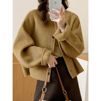25 new spring double-sided wool small woolen coat for women korean style light luxury hepburn style short woolen coat