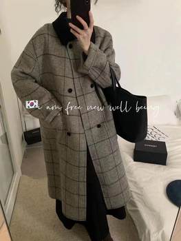 人字纹双面呢羊绒大衣女新款加厚外套中长款冬季格子复古毛呢外套