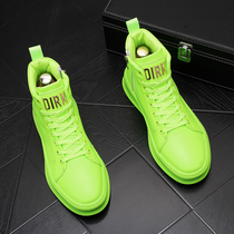 European Standing Mens Shoes Fluorescent Green Tide Men High Help Thick Bottom Interior Heightening White Martin Boots Male Tide 100 Hitch Version Short Boots