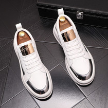 European Station mens shoes Summer breathable small white shoes Mens Korean version 100 lapped thick bottom inner heightening white casual board shoe boomer shoes