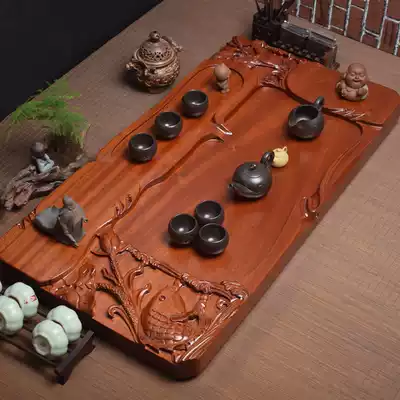 Whole rosewood tea tray Solid wood tea table carved large household simple drainage tea sea Kung Fu tea tea tray