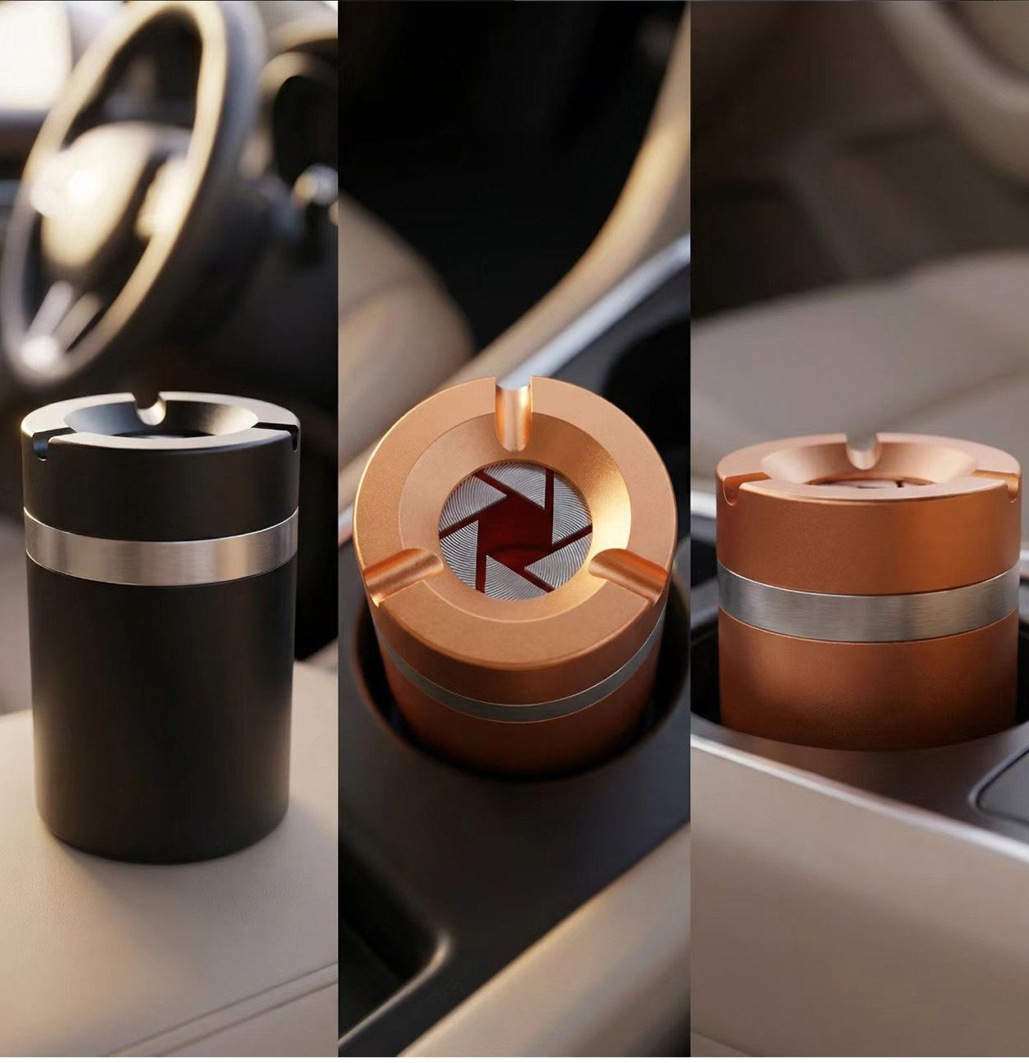 New aluminum alloy car ashtray, sealed and rotating, anti-spill, thickened, creative design for car and commercial use