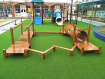 Kindergarten large wooden bridge children solid wood climbing frame sensory integration training equipment outdoor slide combination Toys