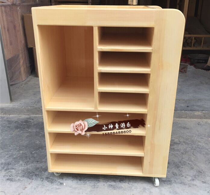 Log mobile art table children's book cabinet sylvestris pine toy cabinet art room painting storage rack art cabinet