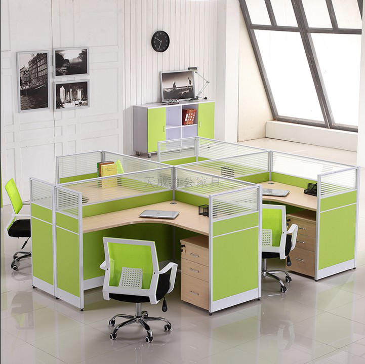 Dongguan office furniture simple staff table and chair combination 4 L-shaped desk card table staff table screen with cabinet