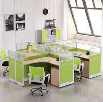 Dongguan office furniture simple staff table and chair combination 4 L-shaped desk card table staff table screen with Cabinet