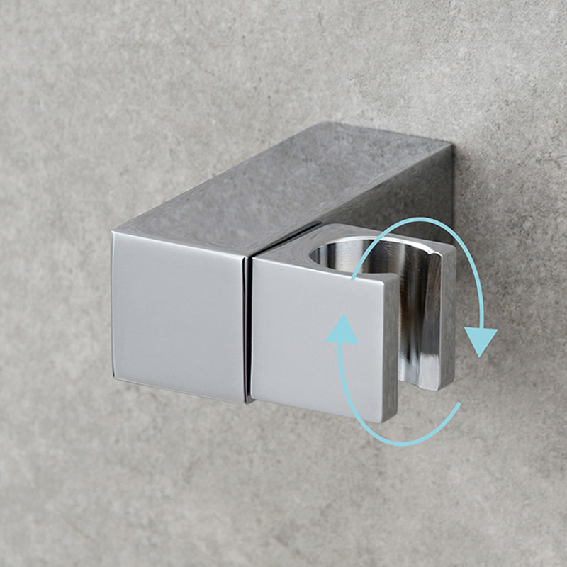 Handheld Shower Holder with All-Copper Square Base, Rotatable Nozzle, Fixed Wall Mount, Hotel Bathroom Wall-Mounted Shower Holder