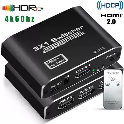 HDMI2 0 switcher 3 in 1 out 4K60 support HDR10 HD fen ping qi desktop sharing HDCP2 2
