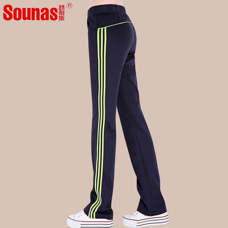 Women's Straight-Leg Sports Pants, Spring and Autumn, Plus Size, Loose Fit, Side Stripe, Running, Fitness, Three-Stripe Long Pants, Dance Pants