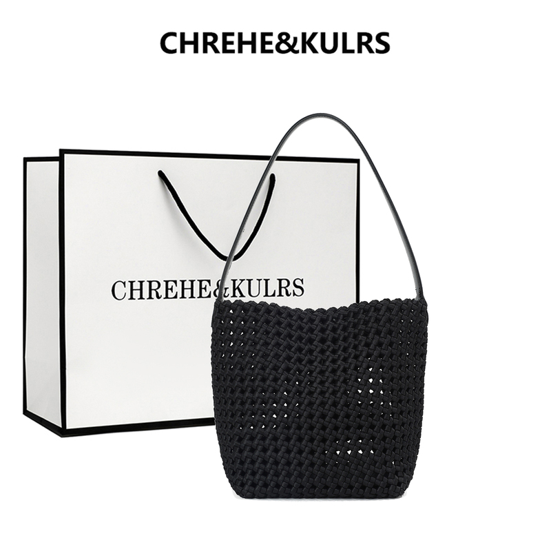 Chrehe&Kulrs Hand-Woven Bucket Bag 2026 Summer New Single-Shoulder Underarm Tote Bag Commuter Bag for Women