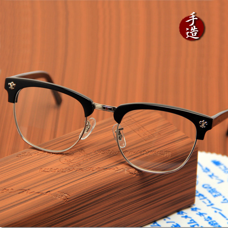 Hand made retro eye frames male tide large face personality plates Half frame Spectacle Frame Female fit large frame round frame Myopia Glasses