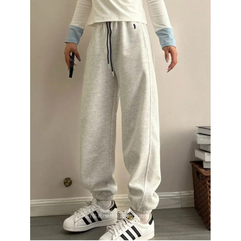 Spring and Autumn Style Jogger Sweatpants with Embroidery, Loose Fit, Slimming Casual Pants, Elastic Waist Long Pants, Tapered Pants, Cuffed Pants