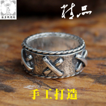 Miao Xiang Silver Embroidery Workshop S990 Handmade Punk Seam Supplementary Transit Tail Forefinger Foot Silver Male And Female Personality Ring Design Order