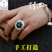 Miao Township Silver Embroidery Square S990 Miao seed embroidery small flower random silk opening ring personalized design custom