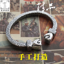Miao Township Silver Embroidery Square Pure Handmade 999 Domineering Fist Fashion Mens Design Customized Personality Foot Silver Bracelet