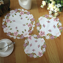Foreign trade original single computer embroidery embroidery hollow tablecloth tablemat cup cup cup mat Vase pad cloth cover