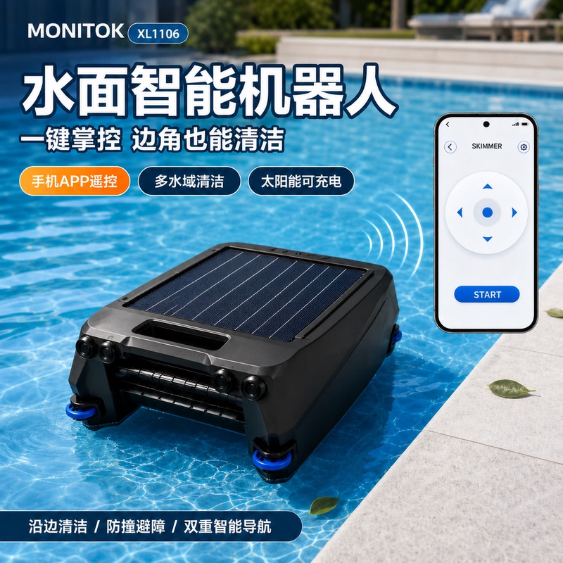 Swimming Pool Leaf Collection Skimmer, Fully Automatic Intelligent Sewage Suction Machine, Water Surface Cleaning Robot, Solar Charging